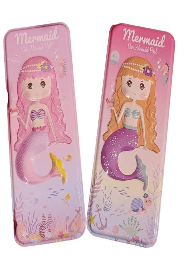 تارا13 علبة أقلام تيرا ١٣ للأطفال (قطعة واحدة) علبة أقلام بتصميم حورية البحر للبنات، علبة أقلام معدنية، أدوات مكتبية، علبة أقلام للمدرسة، صندوق تخزين أدوات مكتبية، هدايا أعياد الميلاد، هدايا ديوالي، هدايا عيد الميلاد - Image 1